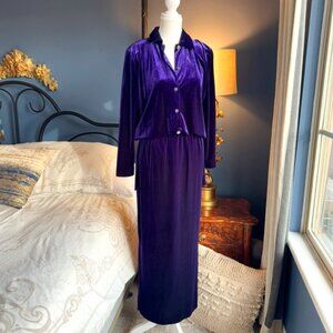 Royal Purple Velvet Long Sleeved Shirt and Maxi Skirt Set